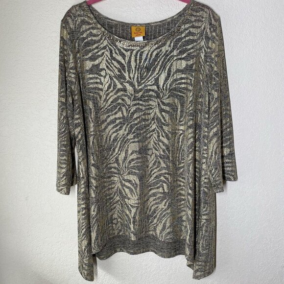 Ruby Rd Sweater Top Womens 1X Grey Studded Shimmer Pullover Holiday - Picture 1 of 9